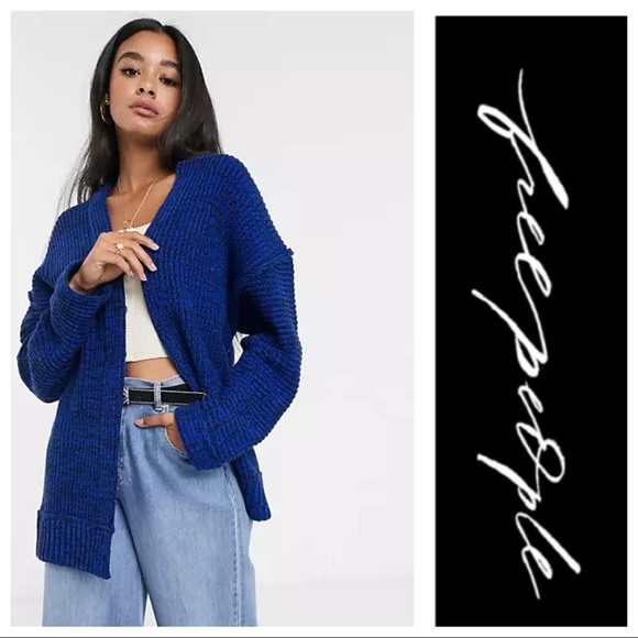 Free People Sweaters - Blue Chunky Knit “High Hopes” Open Cardigan